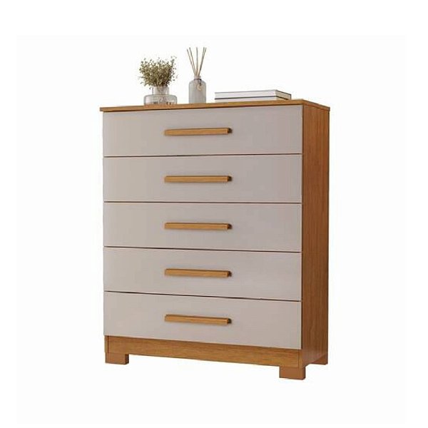 Cômoda 5 Gavetas 1,20m x 82cm x 43cm JCM Cristina Cinamomo/Off White