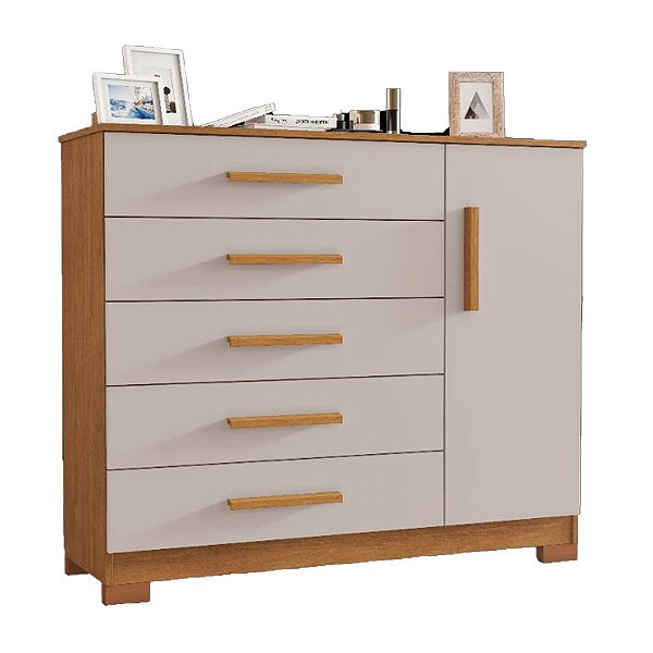 Cômoda Sapateira 5 Gavetas 1 Porta JCM Pietra Cinamomo/Off White