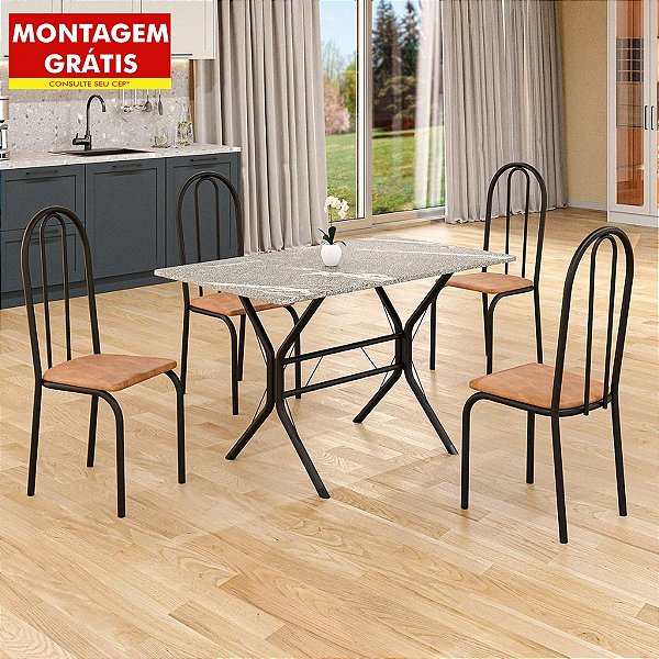 Mesa Teixeira Cabo Frio 1,20m 4 Cadeiras Ubatuba/Preto Fosco