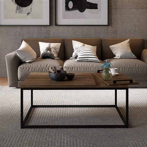 Mesa de Centro Carraro Legno 1346 com Bandeja Madeira/Preto Fosco