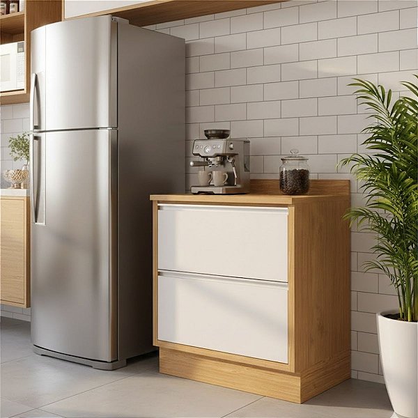 Balcão de Cozinha Itatiaia Lisboa 1 Porta 1 Gaveta Modulado Freijó/Off White