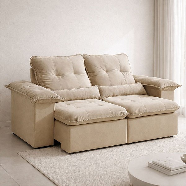 Sofá Aifos Arsenal 2,30m Retrátil Reclinável 3 Lugares Pillow D28 Bege