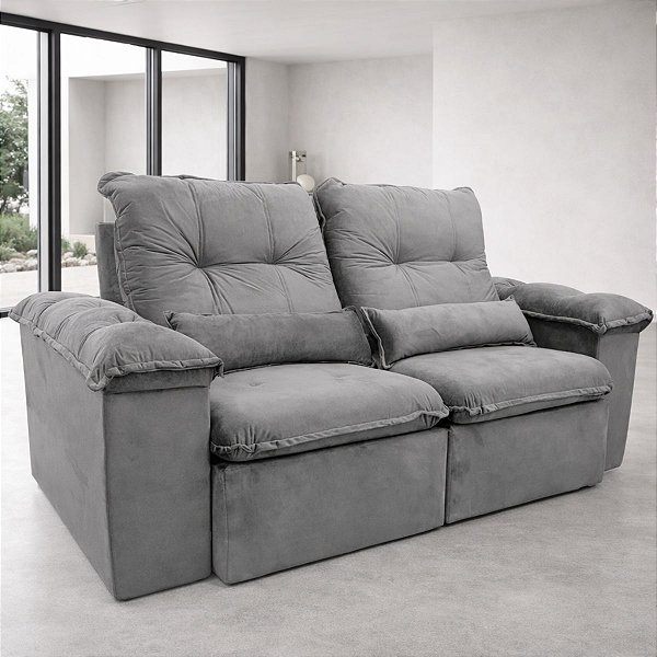 Sofá Aifos Arsenal 2,30m Retrátil Reclinável Pillow D28 Cinza