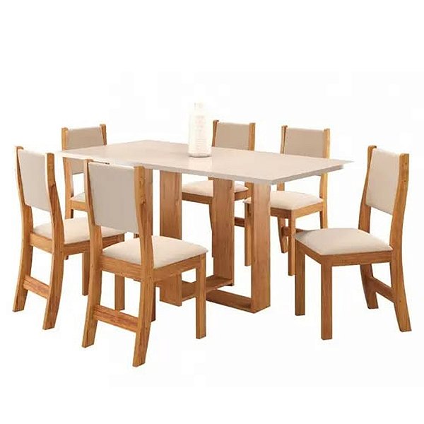 Mesa Viero Luna 1,60m com 6 Cadeiras Sol Mel Linho Bronze