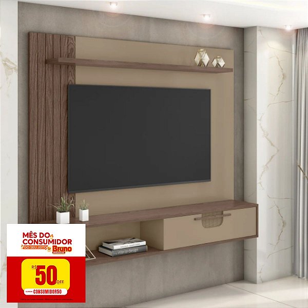 Painel de TV Jeri até 65' 1 Porta com Prateleira Carvalho/Fendi