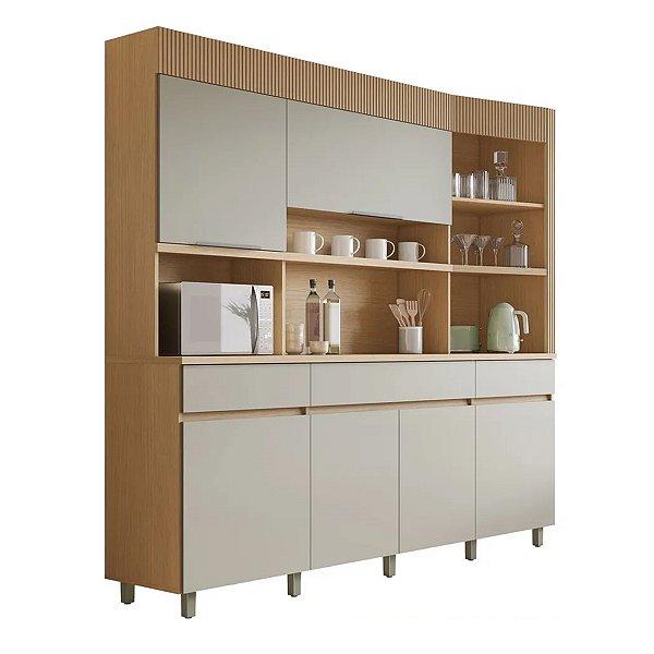 Kit Cozinha Nesher Realeza 2,20m 6 Portas 3 Gavetas Carvalho com Greige