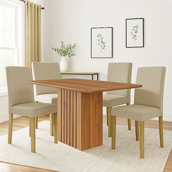 Mesa Cimol Ana 1,30m sem Vidro com 4 Cadeiras Maia ESA CIMOL ANA 1,30 4CAD Cinamomo com Gengibre