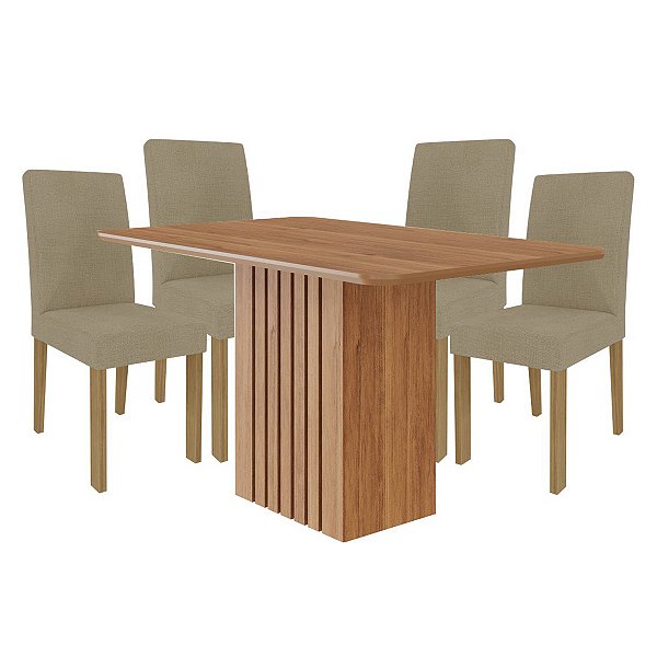 Mesa Cimol Ana 1,30m sem Vidro com 4 Cadeiras Maia ESA CIMOL ANA 1,30 4CAD Cinamomo com Gengibre