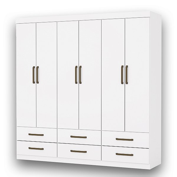 Guarda Roupas Carioca Dallas 6 Portas 6 Gavetas 1,80m x 1,53m 0,40m Sem Espelho Com Pés Branco