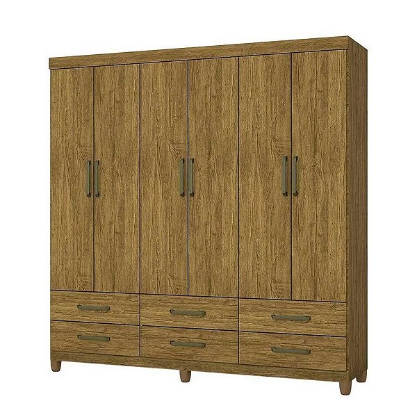 Guarda Roupas Carioca Dallas 6 Portas e 6 Gavetas 1,80m x 1,53m x 0,40m Sem Espelho Cinamomo