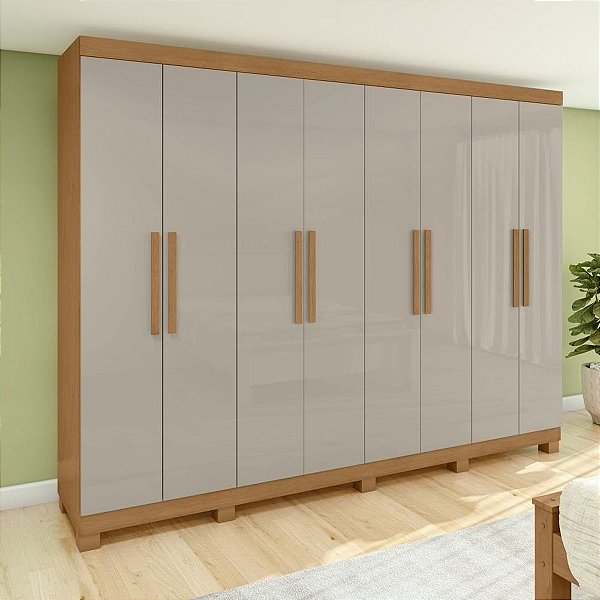 Guarda Roupas Lopas Andara 2,05m x 2,36m x 0,47m 8 Portas 4 Gavetas Sem Espelho e Sem Pés Amêndoa com Off White