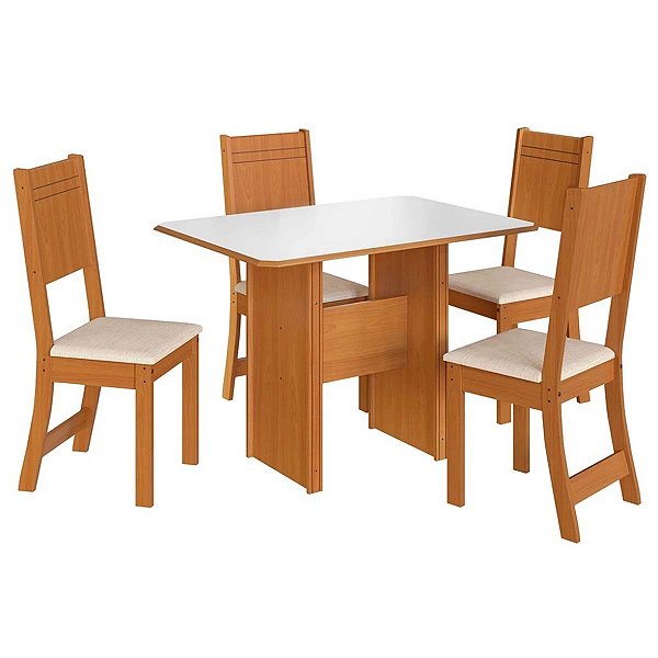 Mesa Indékes Evora/Lisboa 1,10m com 4 Cadeiras 797 Linho Freijó com Off White