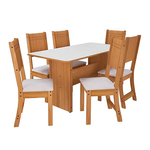 Mesa Indékes Evora/Lisboa 1,50m com 6 Cadeiras 797 Linho Freijó com Off White