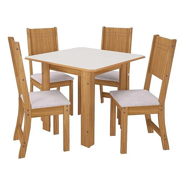 Mesa Indékes Lisboa 0,90m com 4 Cadeiras 797 Linho Freijó com Off White