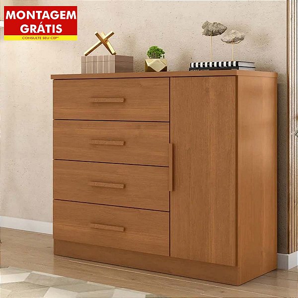Comoda Sapateira Zanzini Genova Plus 1 Porta e 4 Gavetas 1,14m x 0,98m Cinamomo
