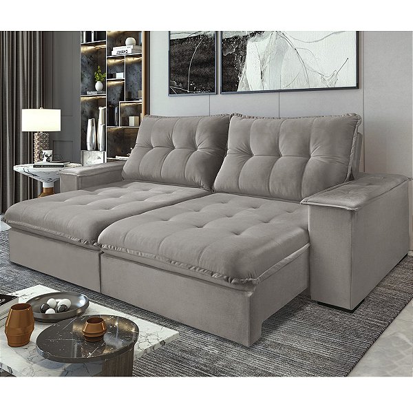 Sofá Teixeira retrátil Guaxupe Pillow 2,90m Tecido 512 Bege