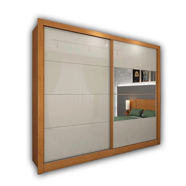 Guarda Roupa Tcil New Florida 2,75m x 2,34m x 0,55m Com 2 Espelhos 2 Portas Cinamomo com Off White