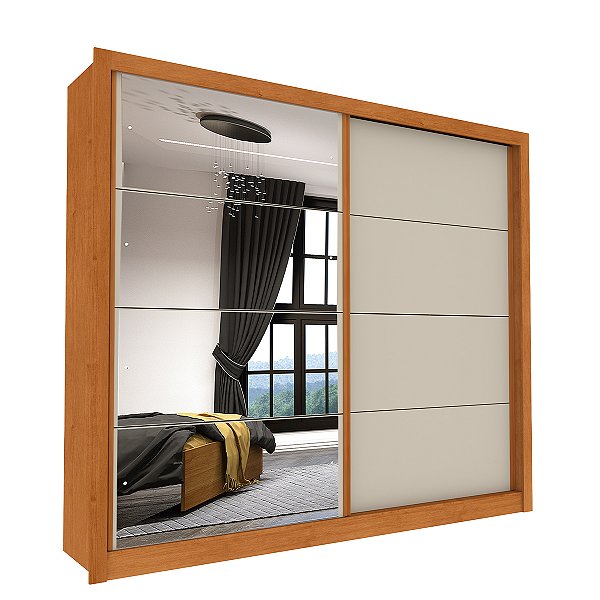 Guarda Roupa Tcil New Florida 2,75m x 2,34m x 0,55m Com 4 Espelhos 2 Portas Cinamomo com Off White