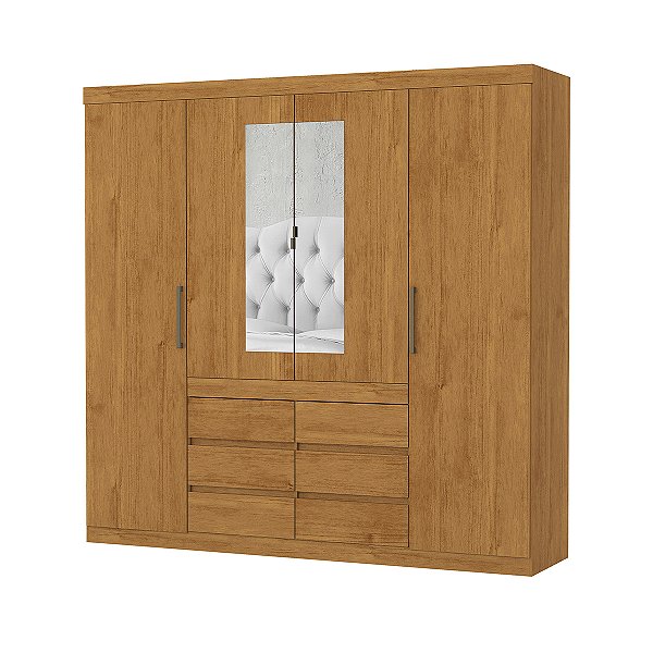 Guarda Roupa Carioca Império 6 Gavetas 2,24m x 2,00m x 0,45m com Espelho com Pés Cinamomo
