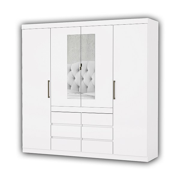 Guarda Roupa Carioca Império 6 Gavetas 2,24m x 2,00m x 0,45m com Espelho com Pés Branco