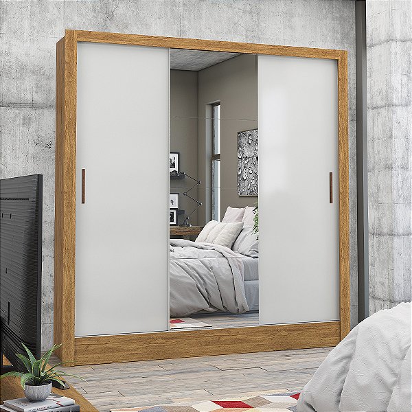 Guarda Roupa Carioca Santiago Plus 3 Portas 3 Gavetas 179cm com Espelho Cinamomo/Off White