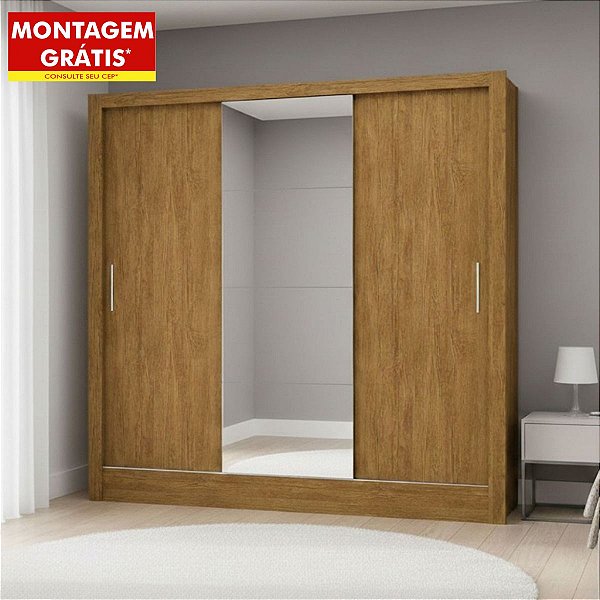Guarda Roupa Carioca Santiago Plus 3 Portas 3 Gavetas 179cm com Espelho Cinamomo