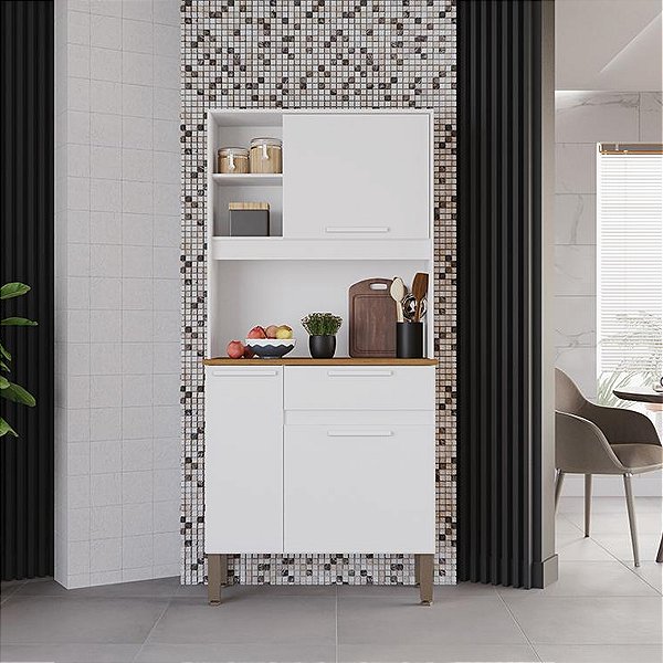 Armário de Cozinha Compacta Salleto Lia Modulado 3 Portas 1 Gaveta Branco