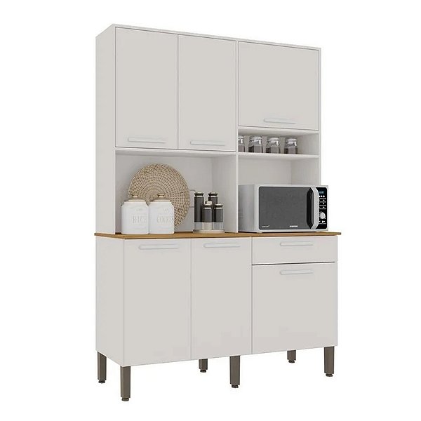 Kit Cozinha Salleto New Sienna Madeira 6 Portas 1 Gaveta 1,40m x 2,00m Branco