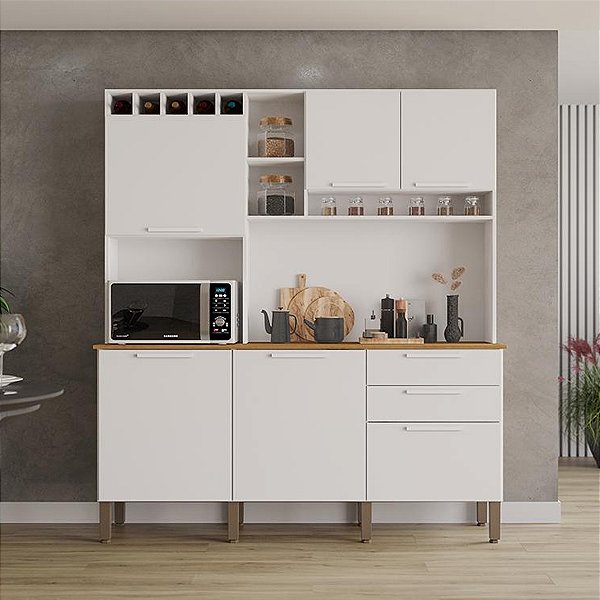 Armário de Cozinha Salleto New Topázio Modulado 6 Portas 2 Gavetas Branco