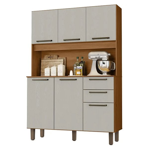 Kit Cozinha Zanzini Pop 6 Portas 2 Gavetas 1,74m x 1,20m Cinamomo com Areia