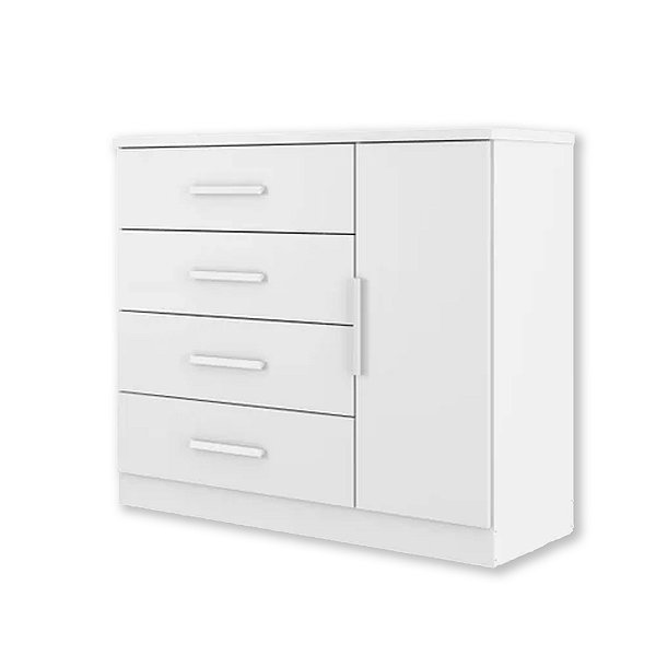 Comoda Sapateira Zanzini Genova Plus 1 Porta e 4 Gavetas 1,14m x 0,98m Branco Absoluto