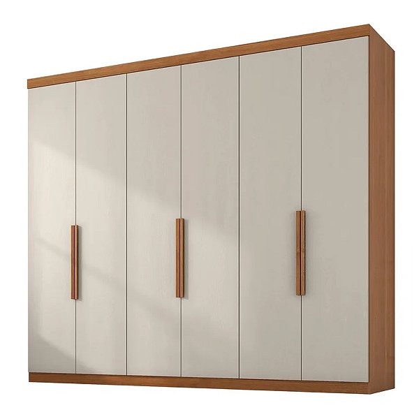 Guarda Roupa Zanzini Evidence Plus 2,30m x 2,30m 6 Portas 4 Gavetas Cinamomo com Areia