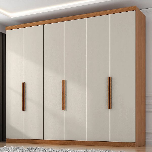 Guarda Roupa Zanzini Evidence Plus 2,30m x 2,30m 6 Portas 4 Gavetas Cinamomo com Areia