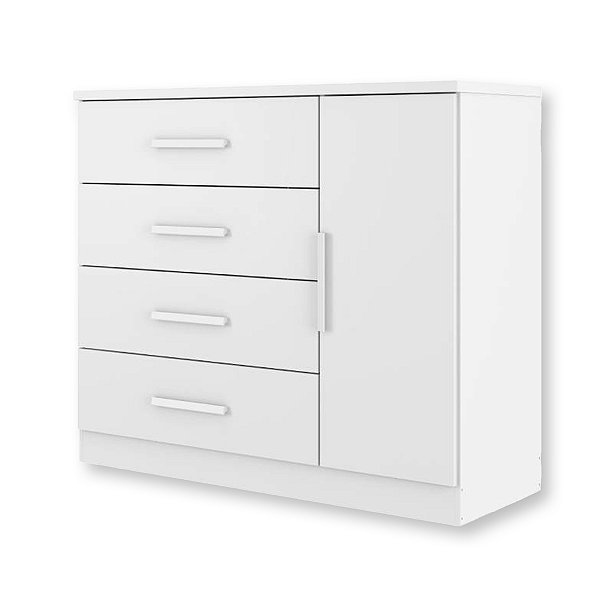 Comoda Sapateira Zanzini Genova Plus 1 porta 4 Gavetas 1,14m x 0,98m Branco Absoluto