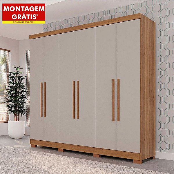 Guarda Roupas Salleto Recife Com Pés 6 Portas 2 Gavetas 180cm Cinamomo/Off White