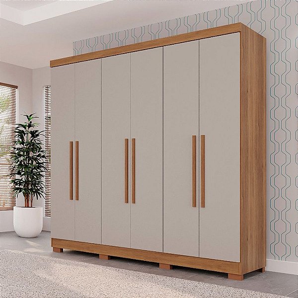 Guarda Roupas Salleto Recife Com Pés 6 Portas 2 Gavetas 180cm Cinamomo/Off White