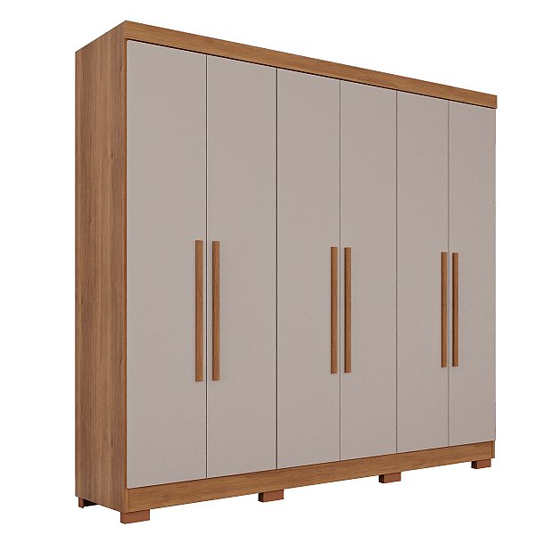 Guarda Roupa Salleto Recife 2,05m x 1,80m 0,47m6 Portas com 8 Gavetas com Pés Sem Espelho Cinamomo com Off White