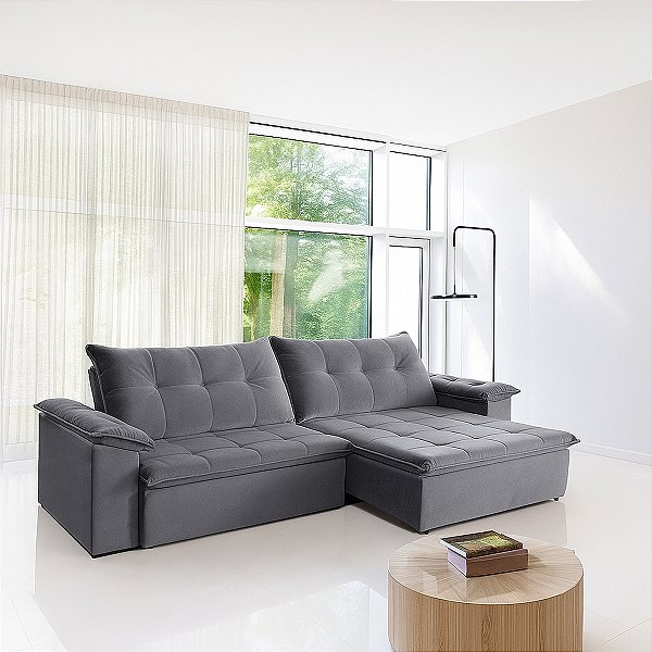 Sofá retrátil Ecotec Soberano 2,30m Tecido Boucle Grafite