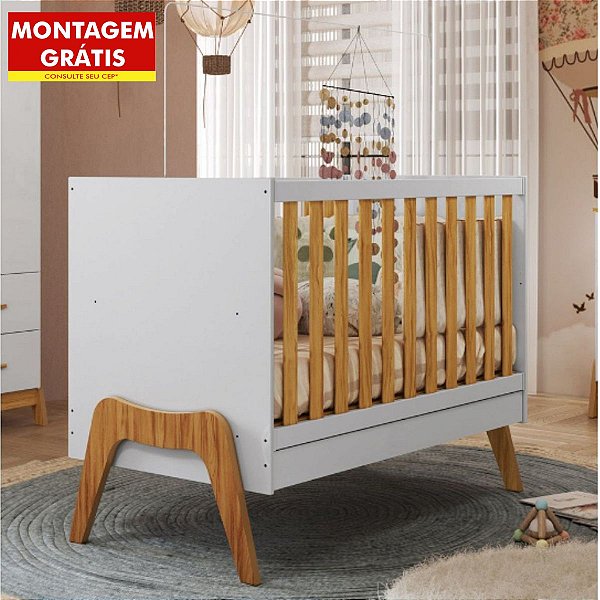 Berço Peroba Guti Retrô 2 alturas 5 em 1 Branco/Amêndoa