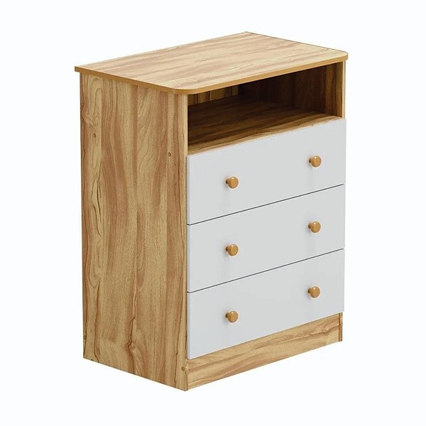 Cômoda Peroba Smim New 3 Gavetas 0,82m x 0,65m 0,42m Branco com Amêndoa