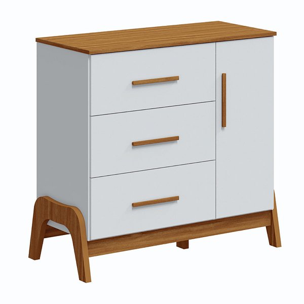 Cômoda Peroba Guti Retrô 1 Porta Lisa 4 Gavetas 1,05m x 1,19m x 0,50m Branca com Amêndoa