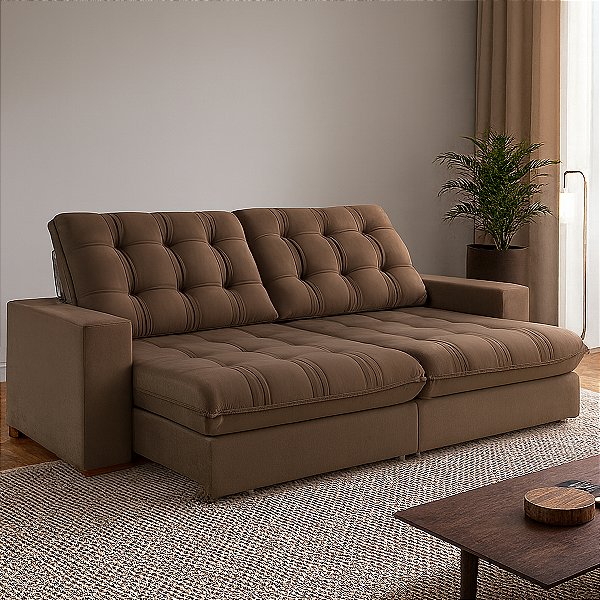 Sofá Teixeira Retrátil Triunfo 2,3m Molas Ensacadas Pillow Tecido 336 Marrom