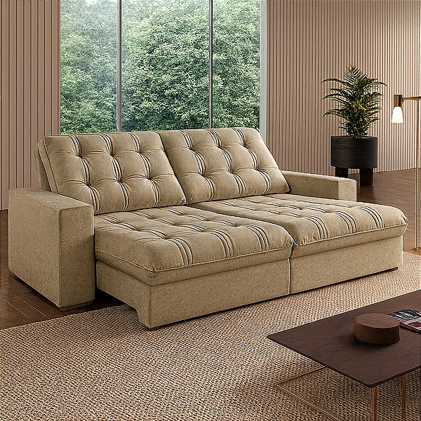 Sofá Teixeira Retrátil Triunfo 2,3m Molas Ensacadas Pillow Tecido 333 Bege