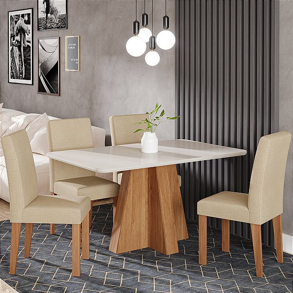 Mesa de Jantar Cimol Larissa Retangular Tampo de Vidro 160cm com 6 Cadeiras Mais Cinamomo/Gengibre