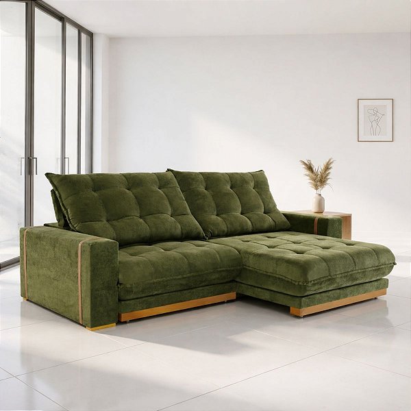 Sofá Retrátil Teixeira Guaxupé Pillow Top 2,90m Boucle Verde