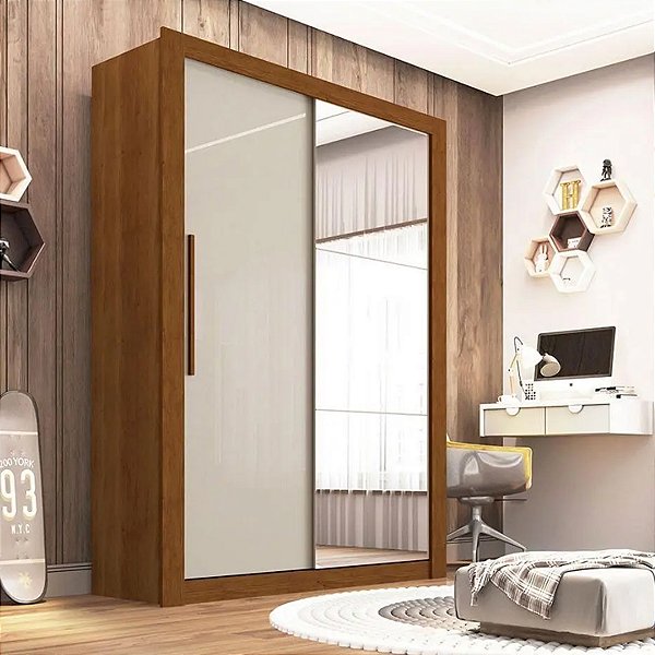 Guarda Roupas Salleto Linhares 2 Portas 2 Gavetas Com Espelho 126cm Cinamomo/Off White