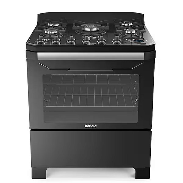 Fogão 5 Bocas Itatiaia Itamaster Timer Digital e Queimador Tripla Chama Preto Bivolt