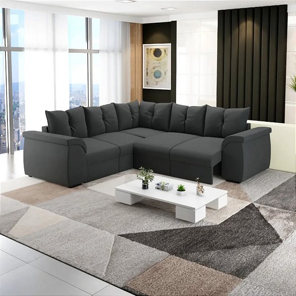 Sofá Retrátil Flash Qatar de Canto 5 Lugares Suede Cinza
