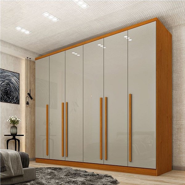 Guarda Roupas Tcil Sevila 6 Portas 8 Gavetas 2,70m x 2,40m x 0,55m Cinamomo com Off White