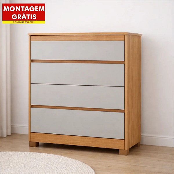Cômoda Tcil Espanha 4 Gavetas Cinamomo com Off White
